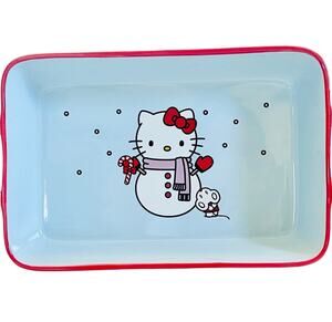 Hello Kitty Rectangular Baking Pan 12x8" Christmas Snowman Ceramic Casserole New